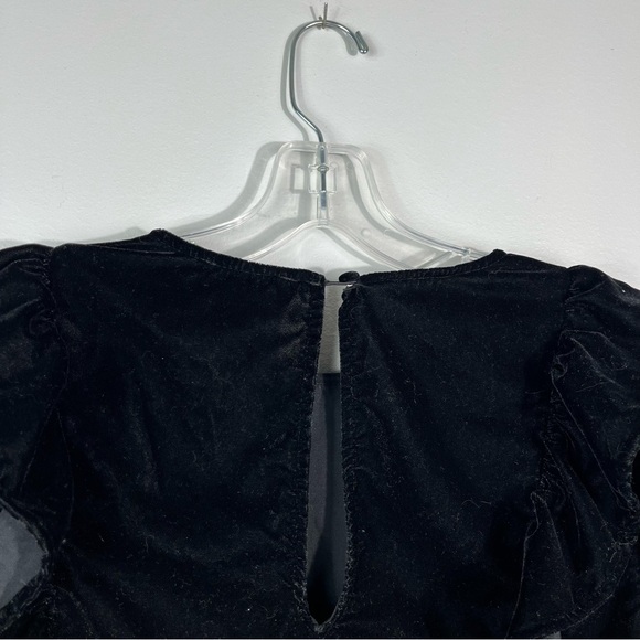 Amaryllis Black Velvet Velour Ruffle Detail Bell Sleeve Keyhole Cutout Blouse XS - Picture 3 of 4